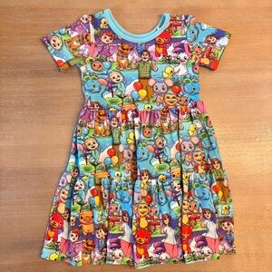 Showstoppers Bamboo Short Sleeve Twirl Dress, Multicolor Cocomelon Print, Sz 3T